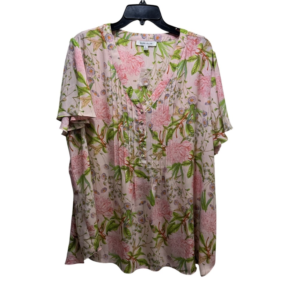 Rose +Olive New Resort Plus Cottagecore Boho Prairie Top Tunic Vacation Pink 3X
